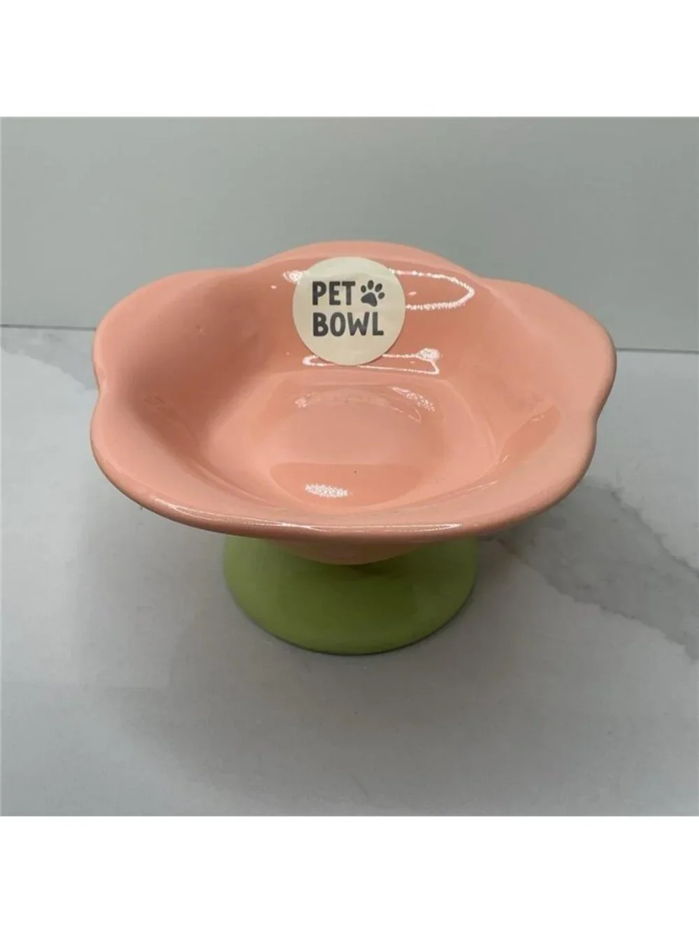 Rare Rockybear Pets Ceramic Food Bowl Elevated 3.5” X 5.5” Pink Green Shape New